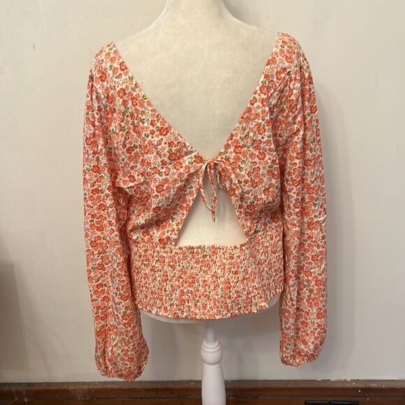 Lush coral floral Fremont puff sleeve smock blouse Size XL New - Picture 4 of 11